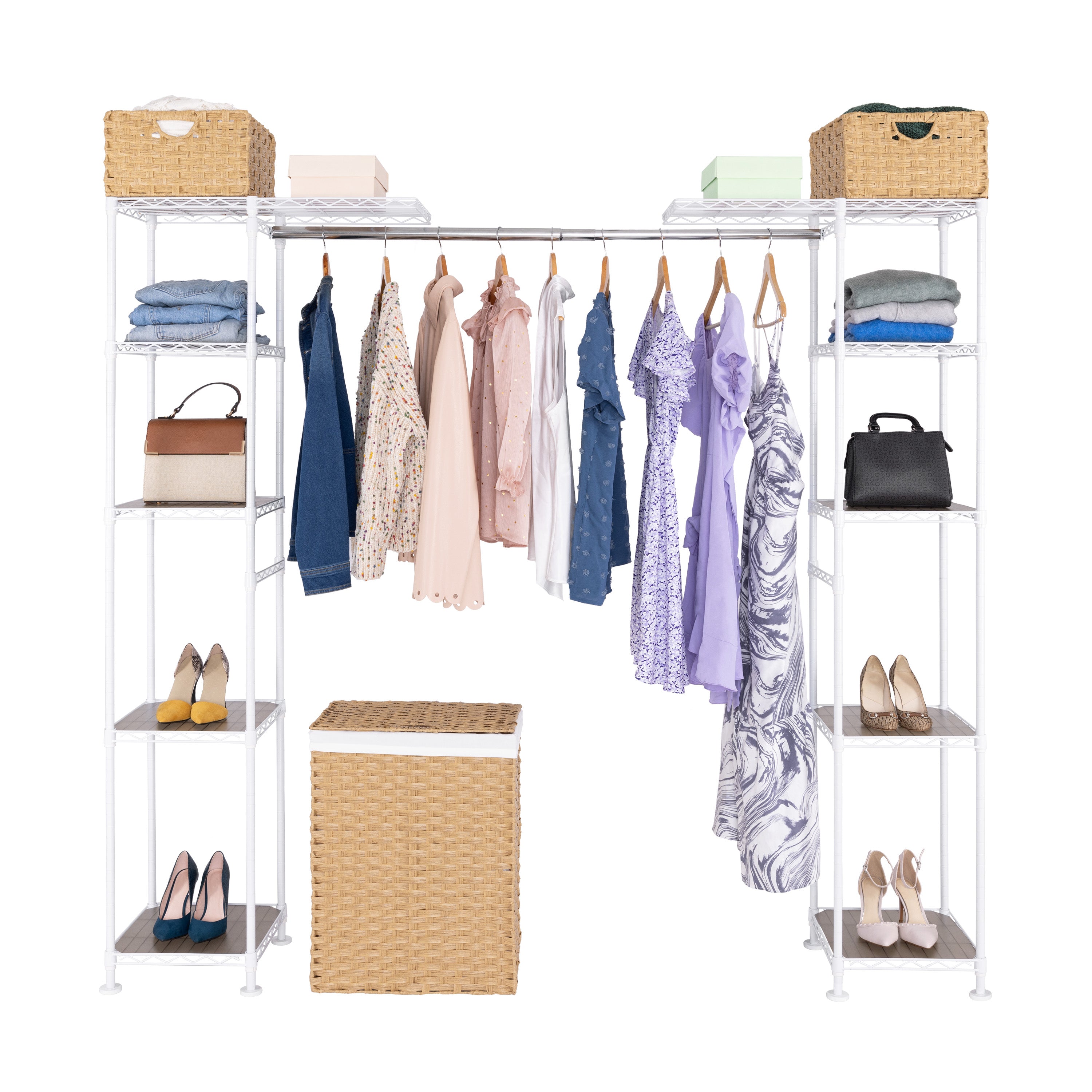 Expandable Linen Closet Organizer Kit, White - 4 Shelves