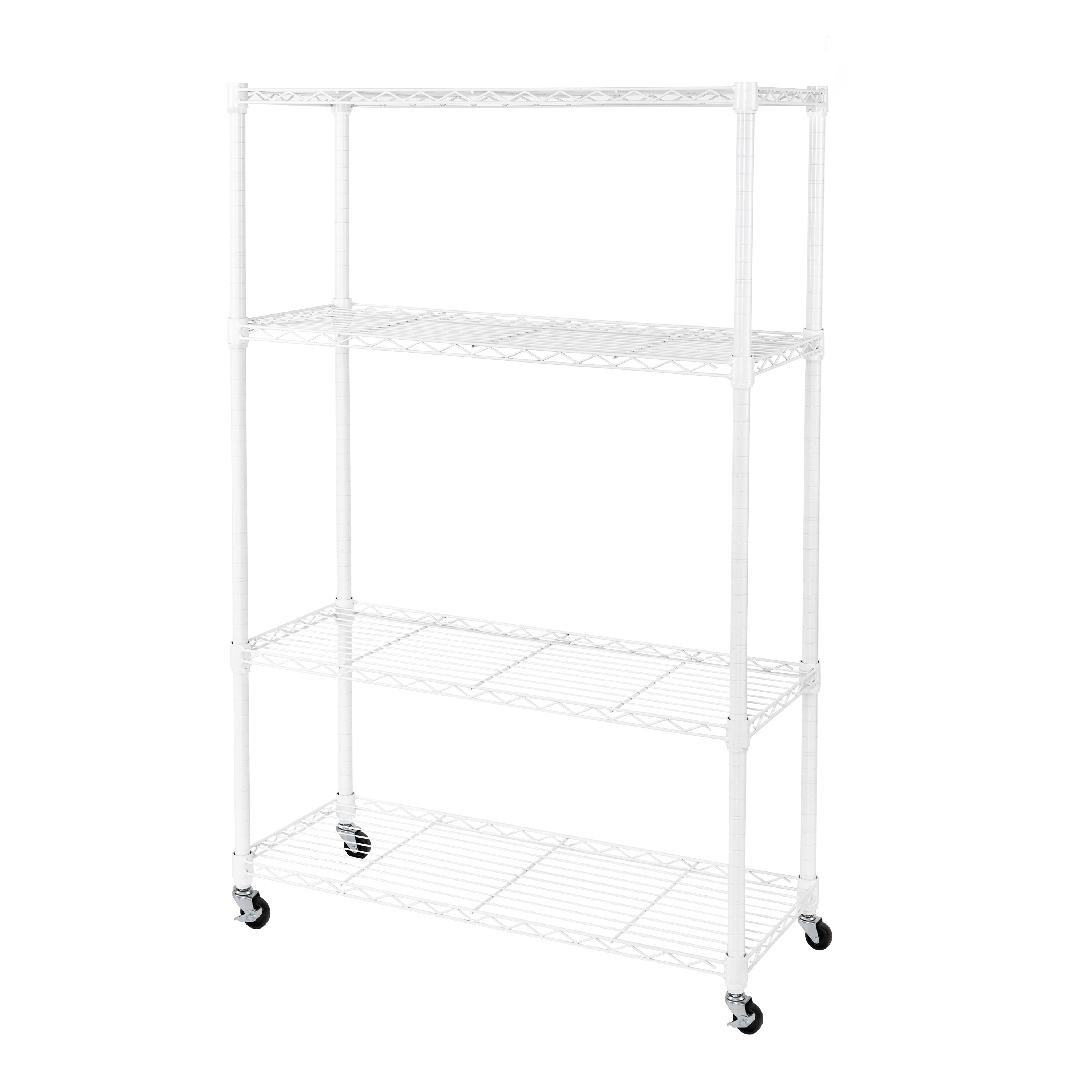 Small 4 Tier Metal Rack, (14” x 14” x 58”), Off-White