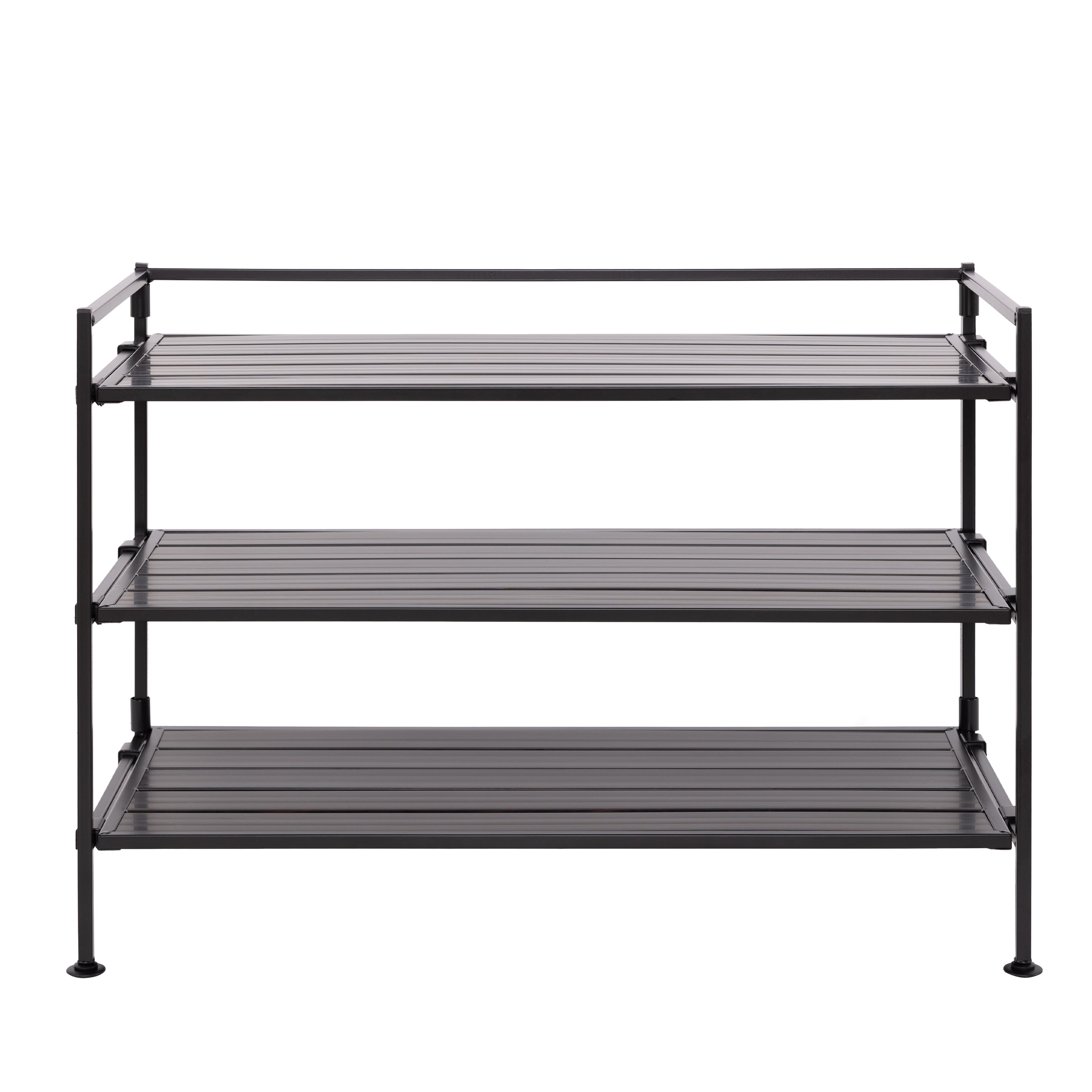 Seville Classics 2 Tier Stackable Aspen Resin Slat Shoe Rack Black