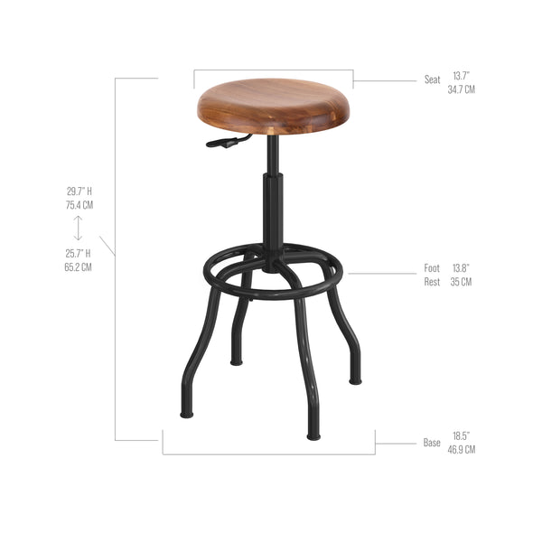 Acacia Wood Top Pneumatic Adjustable Work Stool