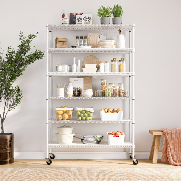 UltraDurable® 6-Tier NSF Steel Shelving with Shelf Liners, White