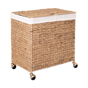 Sustainable Double Handwoven Lidded Laundry Hamper with Gold Sphere Casters