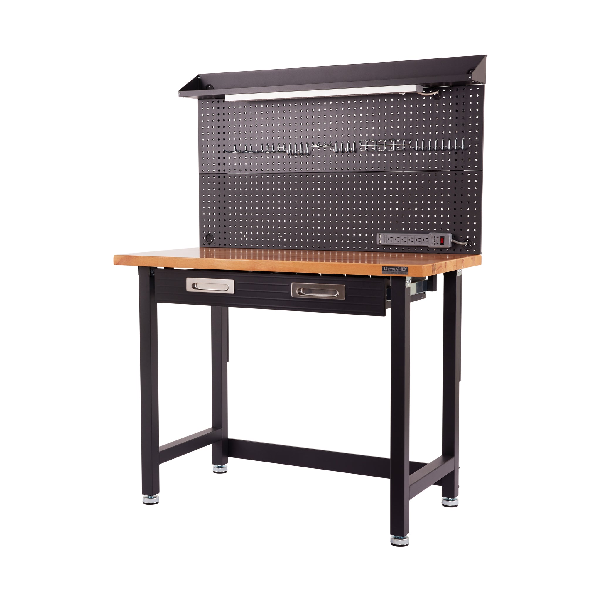 UltraHD® Lighted Workcenter w/ Wood Top and Pegboard, Graphite ...