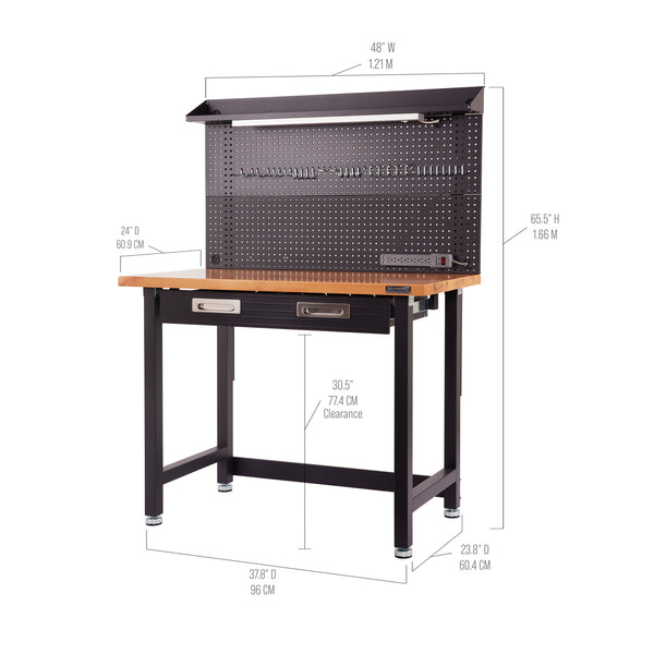 UltraHD® Lighted Workcenter w/ Wood Top and Pegboard