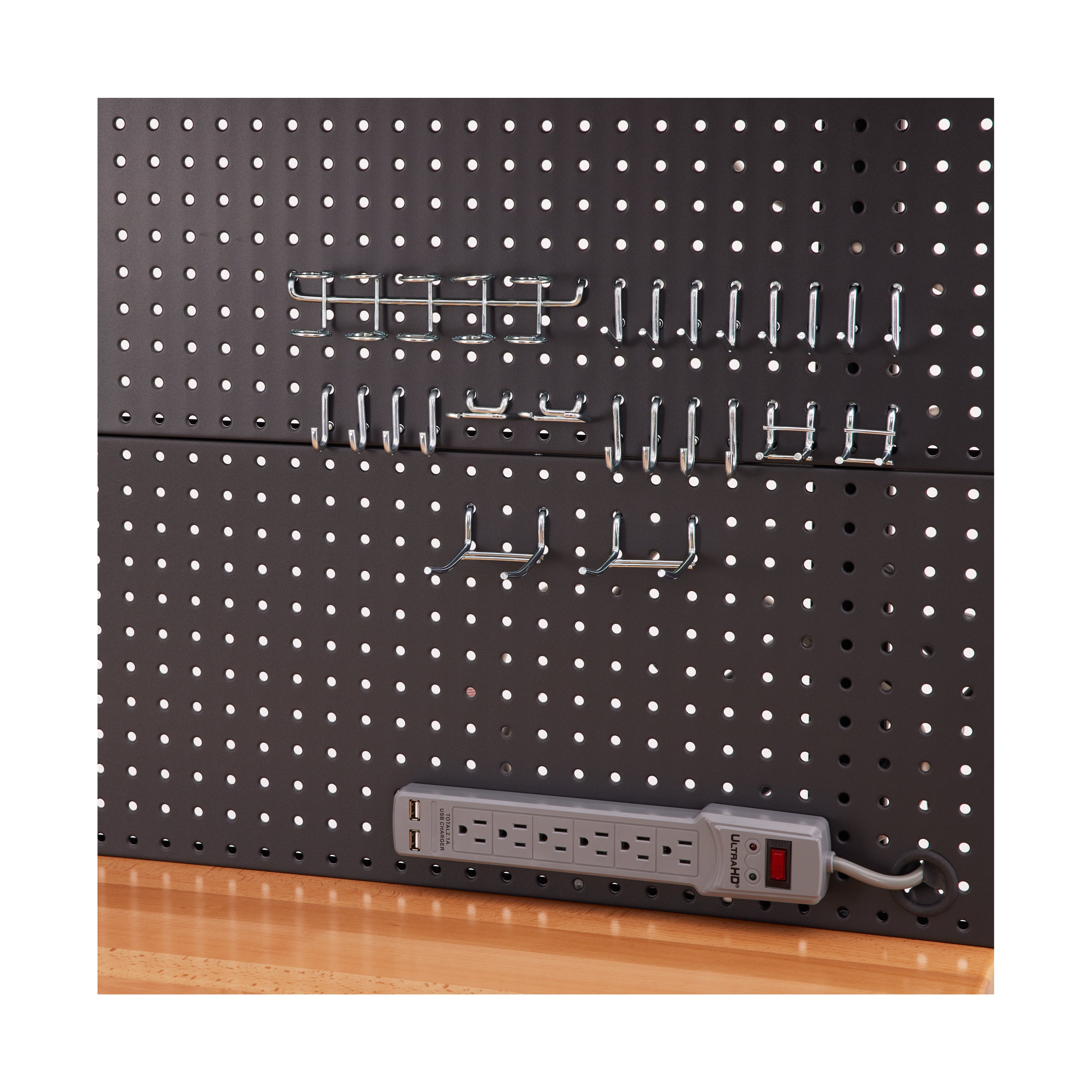UltraHD® Lighted Workcenter w/ Wood Top and Pegboard, Graphite 