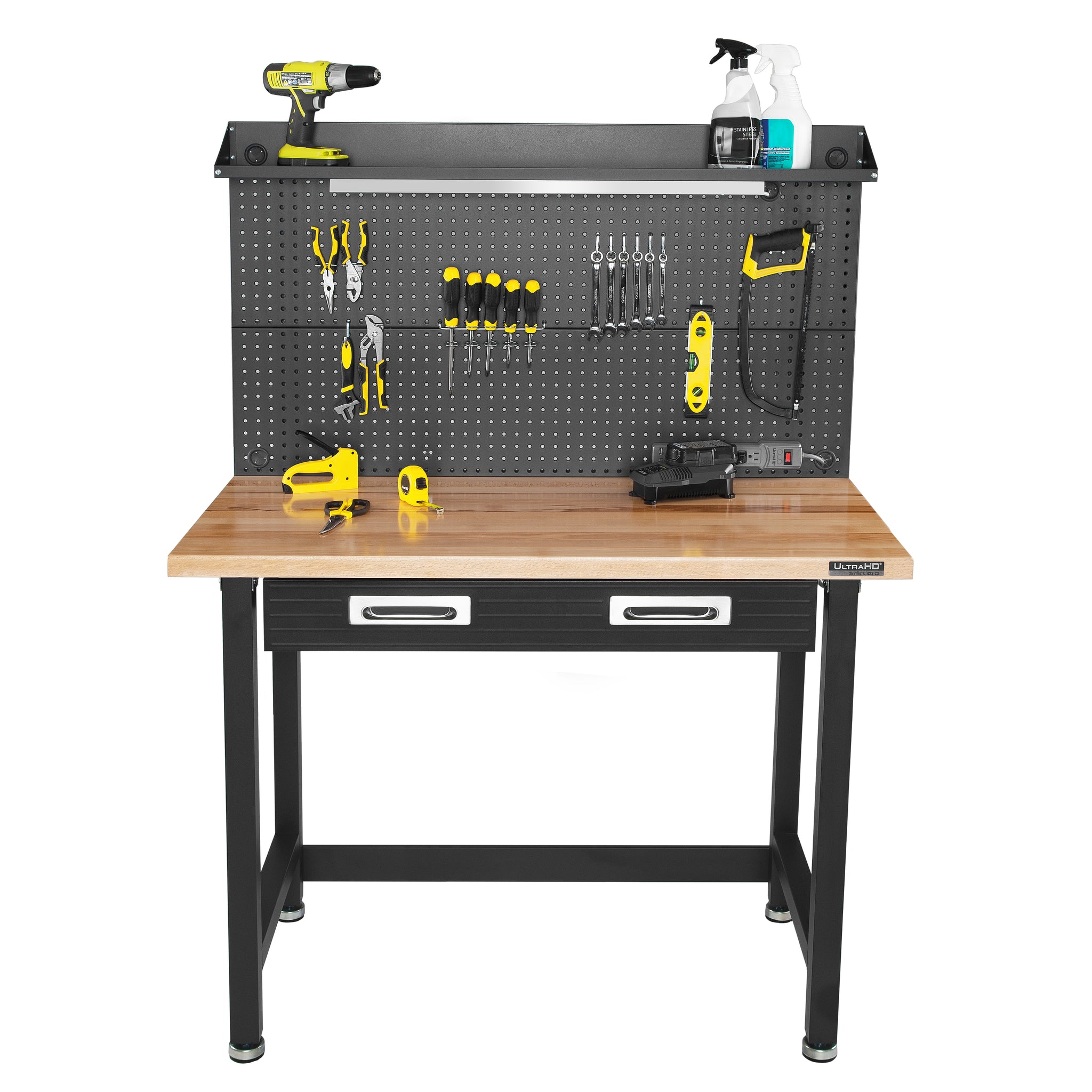 Ultrahd® Lighted Workcenter W Wood Top And Pegboard Seville Classics