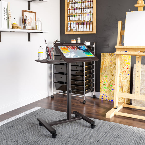 Tilting Mobile Desk Cart, Walnut