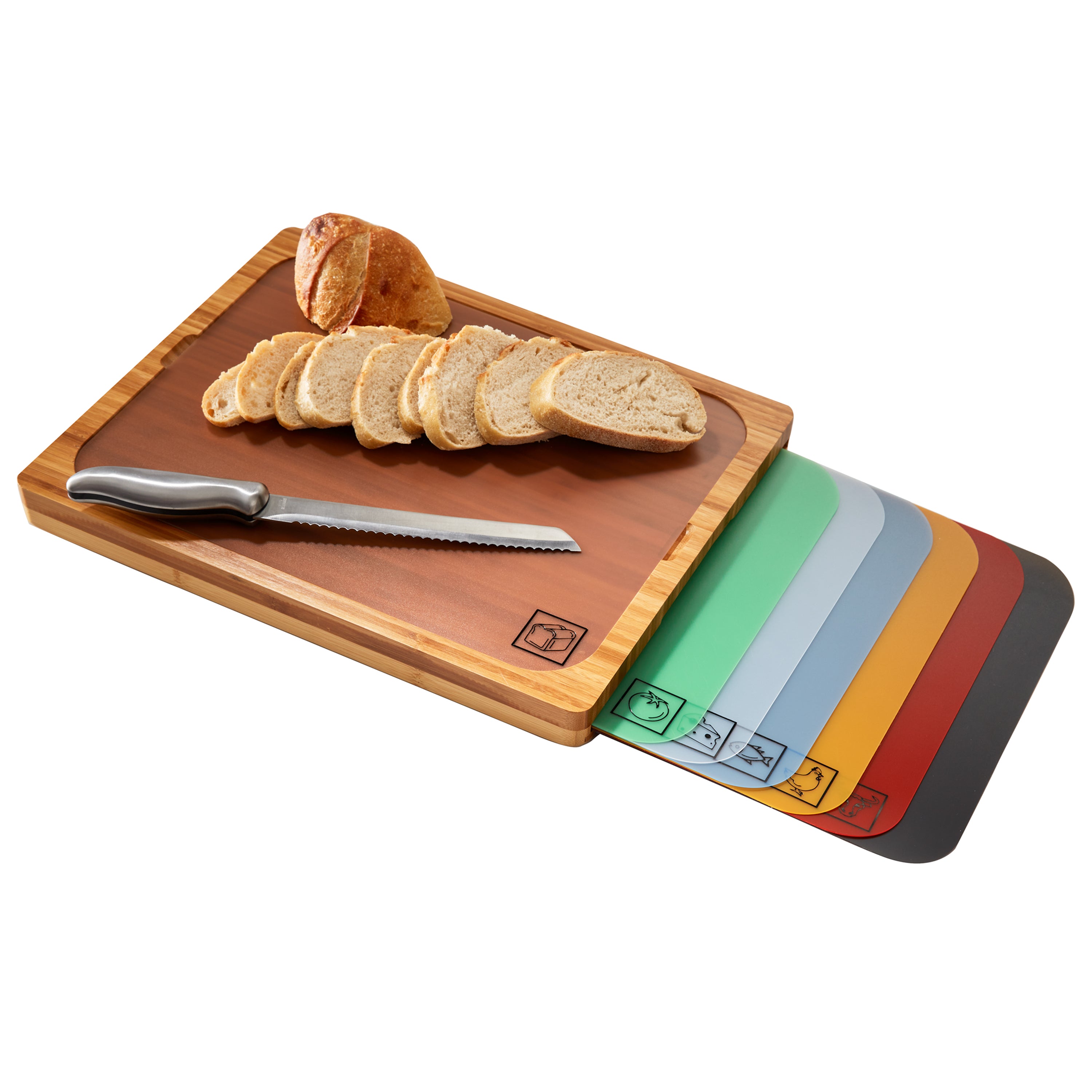 Cutting Board Set, Plastic Cutting Board, Set of 4 Cutting Boards with  Storage Stand, Chopping Board Set with Color Coded Food Icon for Kitchen  Different Food Types 