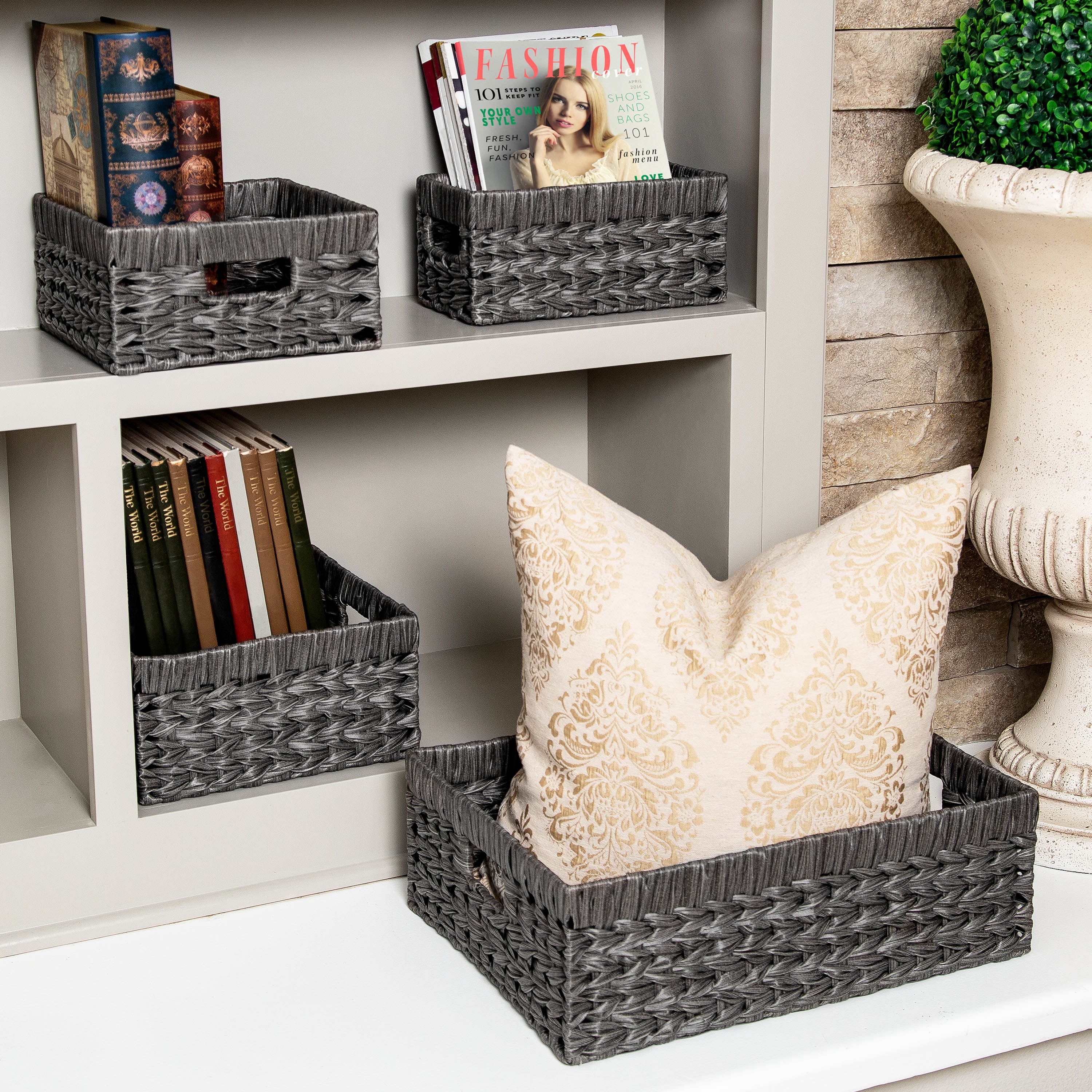 4-Piece Handwoven Modern Classics Storage Grey Basket Set – Seville